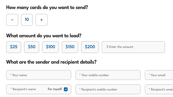 Number of Cards Required UI Screen